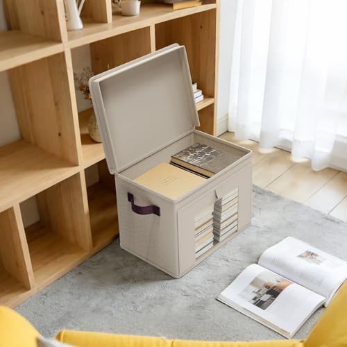 Univivi Front Opening Storage Bins with Lids for Closet, Beige, 4 Pack - Image 3