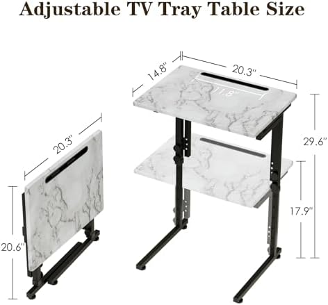 TV Tray, Folding TV Dinner Table, Adjustable Small C-Shaped End Tray for Eating, Foldable Slide Under Couch Side Table for Recliner, Living Room,No Assembly Required(White Marble,2Pcs) - Image 3