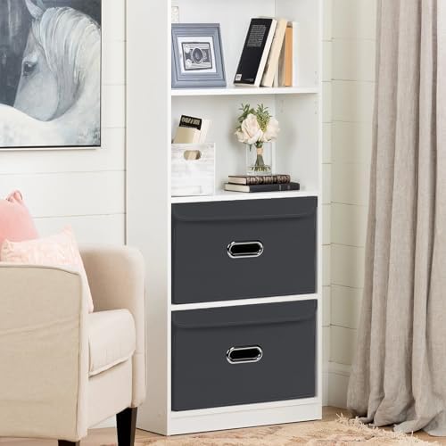 1-Pack Large Collapsible Storage Bins with Lids,Fabric Storage Cubes Organizer for Shelves,Closet,Nursery,Foldable Cube Storage Baskets with Handles,Home Boxes (14.9"x9.8",Grey) - Image 4