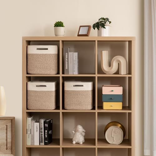 OIAHOMY Storage Cubes 11 Inch Storage Bin 3-Pack Square Basket White&Brown - Image 2