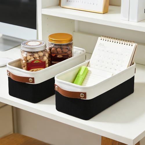 Bagnizer Small Fabric Storage Baskets, 15x6x5 inch Narrow Storage Bins 4-Pack Long Storage Basket for Organizing with Handles, Decorative Basket for Closets, Shelves, Toilet Paper, Black - Image 3