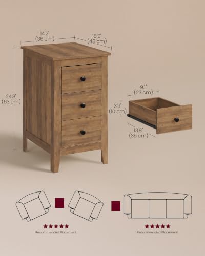 VASAGLE Side End Table with 3 Storage Drawers, Nightstand Farmhouse - Image 2