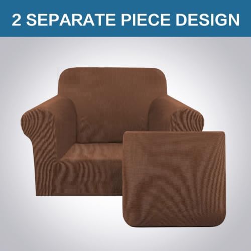 H.VERSAILTEX 2-Piece Armchair Cover Chair Slipcovers with Arms Sofa Slipcover for Chair Fit Arm Chair Width Up to 47 Inch, Anti-Slip Rich Stretch Knitted Jacquard Fabric Small Checks(Chair, Caramel) - Image 3