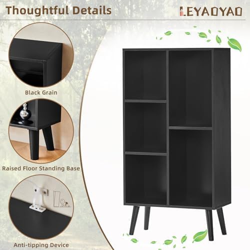 LEYAOYAO 5 Cube Bookshelf, Mid-Century Modern Book Shelf with Legs, Black - Image 6