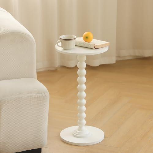 Fultyle Round Side Table, Small Drink Table for Small Spaces, Modern Accent End Table Nightstand with Solid Wood Leg for Living Room, Bedroom, Corners, and Office (White) - Image 2