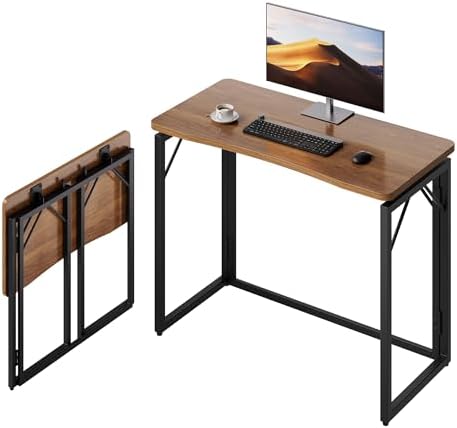 JOYMOOP 31.5" Brown Folding Desk, No Assembly, Wooden Top, Small Size by JOYMOOP