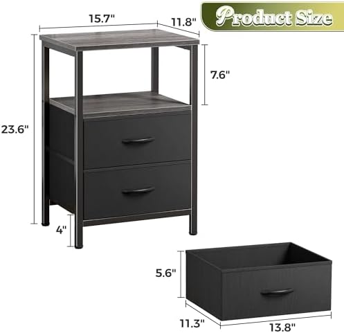 Huuger Night Stand with 2 Drawers, Bedside Table with Open Shelf - Image 3