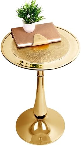 CLEENTABLE Gold Round Accent Table, Embossed Top, 15x21 by CLEENTABLE