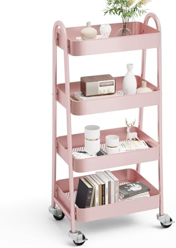OLIXIS Metal 4 Tiers Rolling Storage Utility Cart with Lockable Wheels by OLIXIS