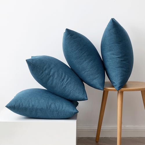 MIULEE Pack of 4 Decorative Outdoor Throw Pillow Covers Linen Waterproof Pillow Covers Summer Farmhouse Cushion Cases for Patio Garden Tent Balcony Couch Sofa 18x18 Inch Navy Blue - Image 6