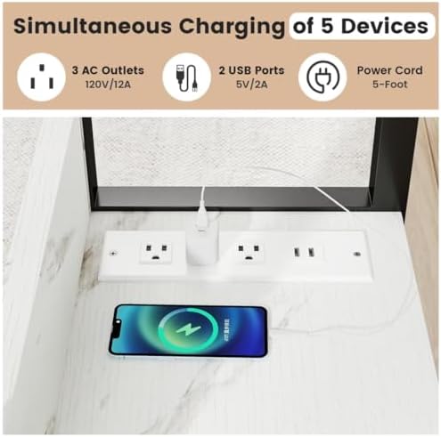 Hadulcet Adjustable C Table with Charging Station, Tiltable Desk C Shaped End Table for Couch, Over Bed Table with Wheels Adjustable Height, Hospital Table Laptop Stand Drawing Desk, Marble White - Image 4