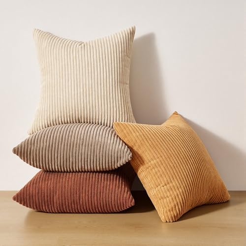 Topfinel 24x24 Inch Pillow Covers Set of 4 Yellow Brown Gradient Farmhouse Pillow Case Rustic Modern Soft Corduroy Striped Decorative Cushion Cover for Sofa Couch Living Room Bedroom - Image 7