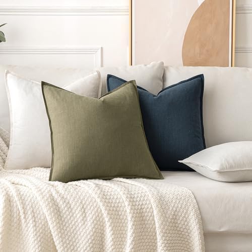 MIULEE Decorative Linen Euro Sham Pillow Covers 22x22 Inch Cream White - Image 4