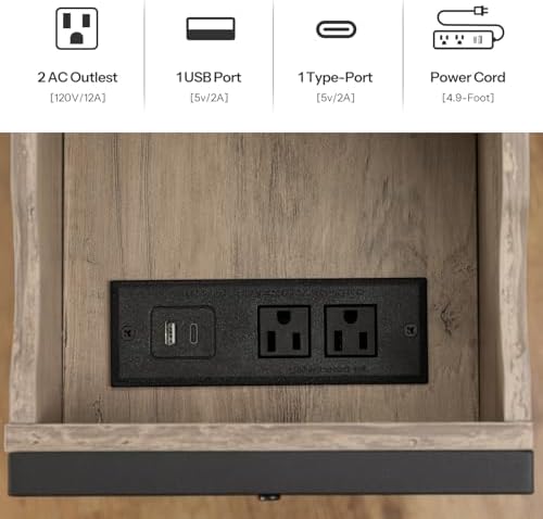 HOOBRO Side Table, Flip End Table with Charging Station and Shelves, USB Ports & Power Outlets, Narrow Nightstand for Small Spaces, Living Room, Stable and Sturdy, Greige and Black BG341BZ01 - Image 4