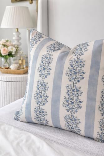 Jillien Harbor “The Juliet” Floral Block Print Pillow Cover – Soft Blue and Off-White Decorative Throw Pillow Cover – Grandmillennial Home Decor, 24" x 24" - Image 5