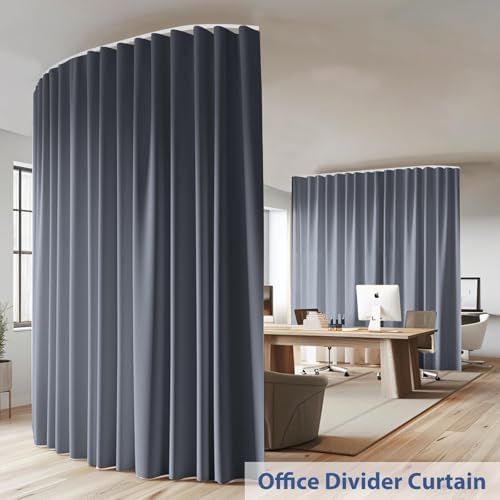 Room Divider Ceiling Mounted Curtains Track Sets Extra Wide Blackout Curtain Flexible Tracks for Bedroom Privacy Partition Separator, 1Panel Grey Drape and White Rail, W10 x H10ft - Image 2