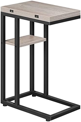 HOOBRO Foldable C Shaped End Table, C Shaped Side Table with Storage Shelf, Slide Under Couch Table for Sofa, Small Spaces, for Living Room, Bedroom, Easy Assembly, Greige BG29SF01 by HOOBRO