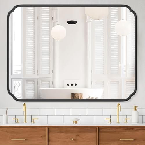 Ferytange 36 x 48 Inch Black Bathroom Vanity Mirror for Wall with Non-Rusting Metal Frame Large Rounded Rectangle Mirror for Over Sink (Horizontal/Vertical) by FerytangeHome
