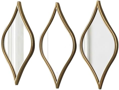 Decorative Tear Drop Gold Mirror Wall Decor 6 X 15 Inch, Set of 3 by Sintosin