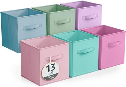 Sorbus Cube Storage Bin, Fabric, 6 Pack (13 Inch, Pastel Multi-Color 2) by Sorbus