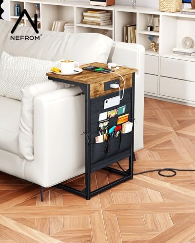 C-Shaped End Tables Set of 2, Small Couch Side Table with Fast-Charging Station, Sofa TV Tray Table with Storage Bag for Living Room, Bedroom, Bedside ET-BR-W2 - Image 6