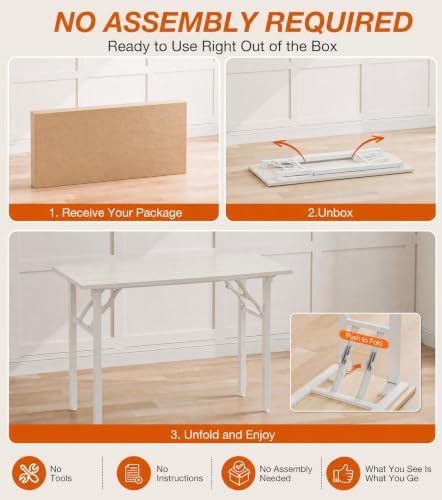 XBurmo Folding Desk Foldable Table, No Assembly 43.3" Foldable Desk Space-Saving Workstation for Small Space, Computer Table, Flat Storage for Home Office, Bedroom, Dorm, Study Room, White Ash - Image 3