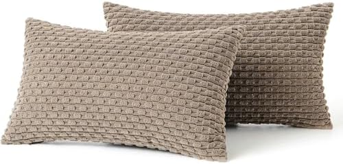 MIULEE Lumbar Decorative Throw Pillow Covers 12x20 Light Brown Corduroy - Image 6