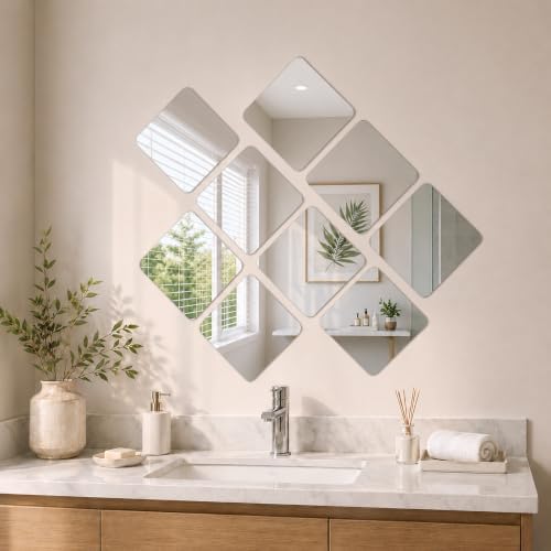 Homease Frameless Square Mirror Tiles Set of 12, 11.81 x 11.81 Inch Glass Mirror Tray Candle Plate, Wall Mounted Mirrors for Wedding Centerpieces, Table Decor, Party Supplies and DIY Craft Projects - Image 6