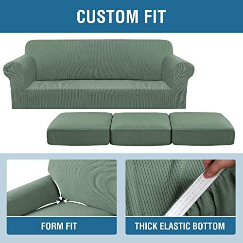 H.VERSAILTEX 4 Piece Stretch Sofa Covers for 3 Cushion Couch Covers for Living Room Furniture Slipcovers (Base Cover Plus 3 Seat Cushion Covers) Upgraded Thicker Jacquard Fabric (XL Sofa, Loden Frost) - Image 4