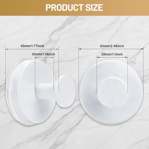 Suction Cup Hooks for Shower No-Drill Bathroom Hooks for Towels, Robes, Loofah Mountable on Bathroom Walls, Kitchen, Glass, Mirrors, Tile and Smooth,Non-Porous Surfaces (2, White) - Image 7