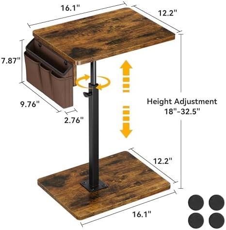 Vagusicc Sofa Armrest Tray Table for Couch, 360° Swivel Height Adjustable TV Tray Table for Small Spaces, Snack Side Table for Couch, Bed, Chair, C Shaped End Side Table for Eating, Reading, Laptop - Image 2
