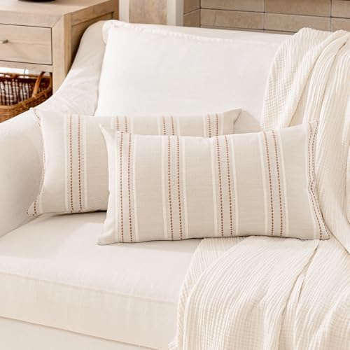 Hckot Terracotta Throw Pillow Covers 12x20 Set of 2 Striped Pillow Covers - Image 2