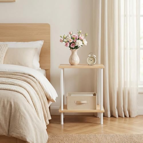 HOOBRO End Tables Set of 2, Small Side Table, Nightstand with 2-Layer Storage Shelves, Sofa Table for Small Spaces, Living Room, Bedroom, Stable Frame, Easy Assembly, Natural and White WN09BZP201 - Image 4