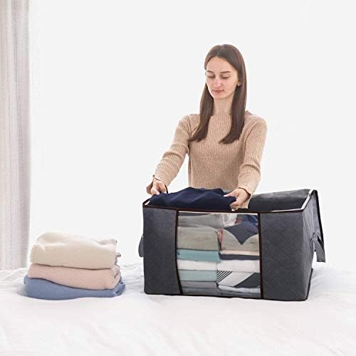 Lifewit 90L Large Storage Bags, 6 Pack Closet Organizers and Storage, Clothes Storage Bins with Lids, Foldable Storage Containers with Reinforced Handles for Clothing, Blanket, Bedding, Comforter Gray - Image 2