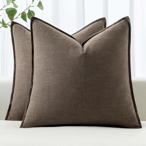 MIULEE Decorative Linen Euro Sham Pillow Covers 24x24 Inch Coffee by MIULEE