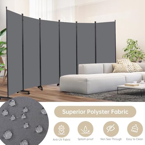 Room Divider Large 6 Panel Privacy Screen,Portable Room Partition on Wheels - Image 4