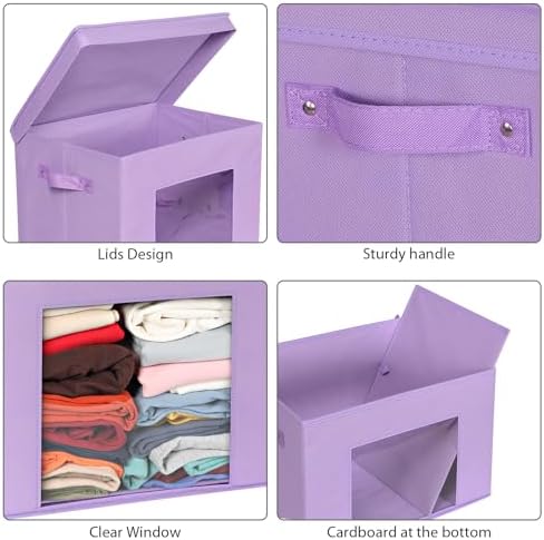 Univivi Fabric Storage Bins with Lids for Closet, 4 Pack, Purple - Image 4