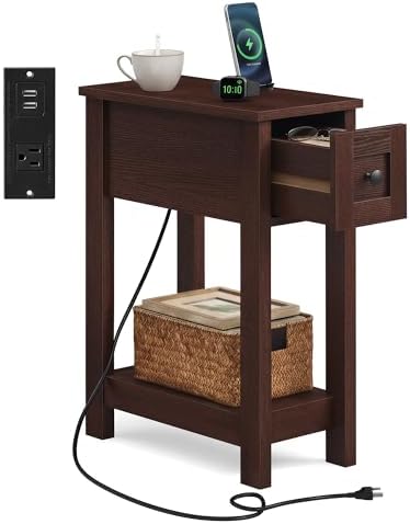 VASAGLE 2-Tier End Side Table, Small Accent Nightstand with Storage Drawer by Unknown