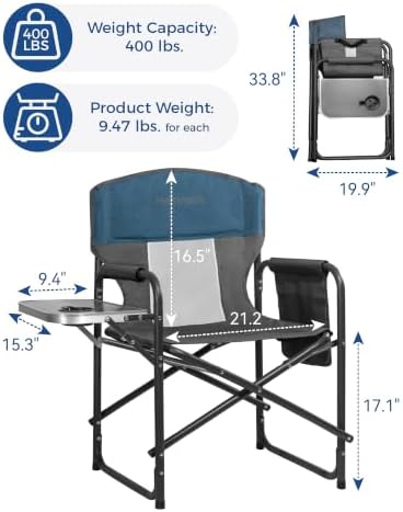 Oversized Director Camping Chair 2-Pack with Side Table, Blue - Image 3