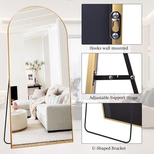 Rowjut Floor Full Length Mirror, Arched Mirrors Full Length 76"x34" Freestanding Large/with Aluminum Frame & Wall Mounted & Hanging or Leaning & Full Body Mirror for Bedroom, (Gold) - Image 4