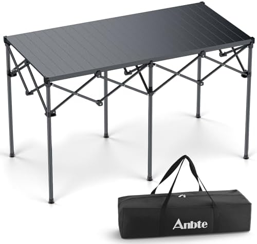Anbte Heavy-Duty Roll Up Camping Table, Support 264 lbs, 48” x 24”, Black by Anbte