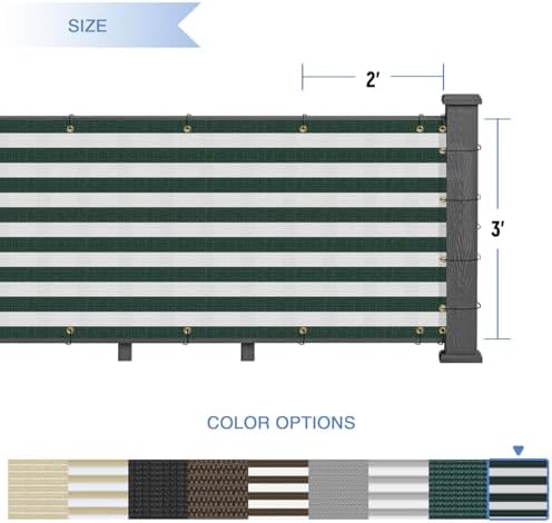 E&K Sunrise 3' x 249' Balcony Privacy Fence Screen Cover with Zip Ties Outdoor Screen Fence UV Protection for Deck Patio Backyard Apartment Pool Porch (Green White Strip) - Image 5