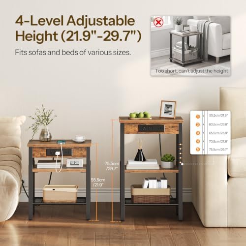 HOOBRO End Table with Charging Station, Adjustable Height Small Side Table - Image 5