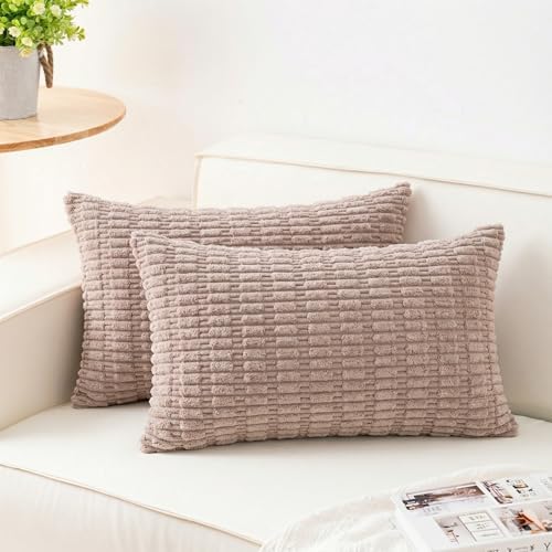 Pack of 2 Corduroy Decorative Throw Pillow Covers 12x24 Inch, Light Brown by Unknown