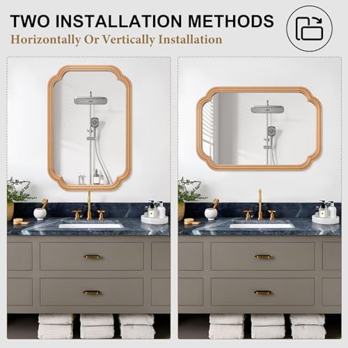 Ferytange Wood Mirror for Bathroom, 20" x 30" Rectangular Wall Mirror for Bathroom Vanity with Wooden Frame Farmhouse Rounded Corner Wall Mirror Decor (Horizontal/Vertical) - Image 6