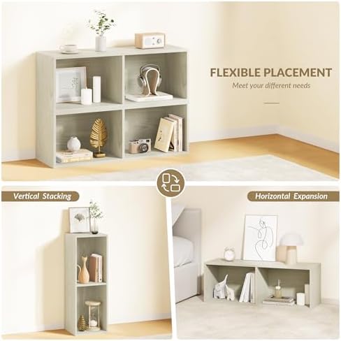 IOTXY DIY Modular Cubby Bookcase - Stackable 2-Cube Open Bookshelf, Oak - Image 5