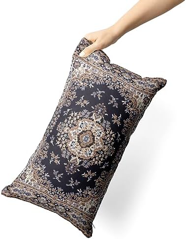 Snycler Boho Throw Pillow Covers 12x20 inch Set of 2 Black Medallion Border Area Rug Double Sided Pattern Cotton Soft Pillow Case Cushion Cover Pillowcase for Couch Sofa Bed Decorative - Image 3