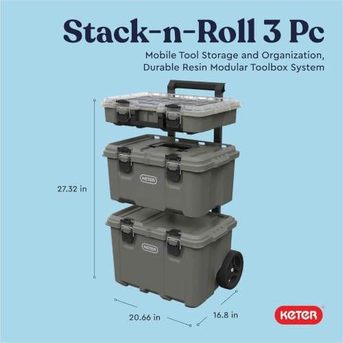 Keter Stack-N-Roll Outdoor Gear Organizer, 3-Piece Rolling Storage System - Image 2