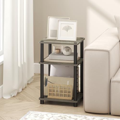 Furinno Turn-N-Tube 3-Tier Toolless Side Table, Compact, Grey Oak - Image 2