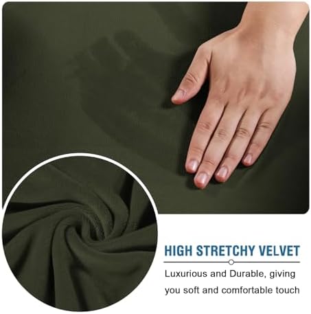 H.VERSAILTEX Modern Velvet Plush 4 Piece High Stretch Sofa Slipcover Sofa Cover Furniture Protector Form Fit Thick Velvet Sofa Cover for 3 Cushion Couch Width Up to 90 Inch (Sofa, Olive) - Image 5